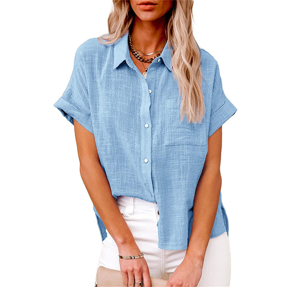 Effortless Linen Blouse for Women with Collar Short Sleeve Button Front Relaxed Style