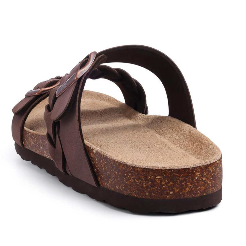 Effortless Braided Buckle Slide Sandal for Women with Cork Footbed Double Strap Casual Style