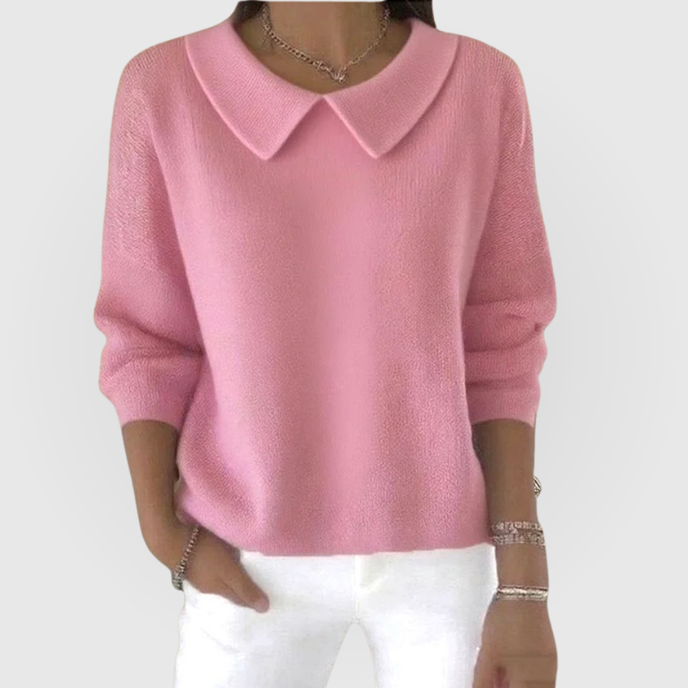 Comfortable Knit Blouse for Women with Peter Pan Collar Long Sleeve Relaxed Oversized Style