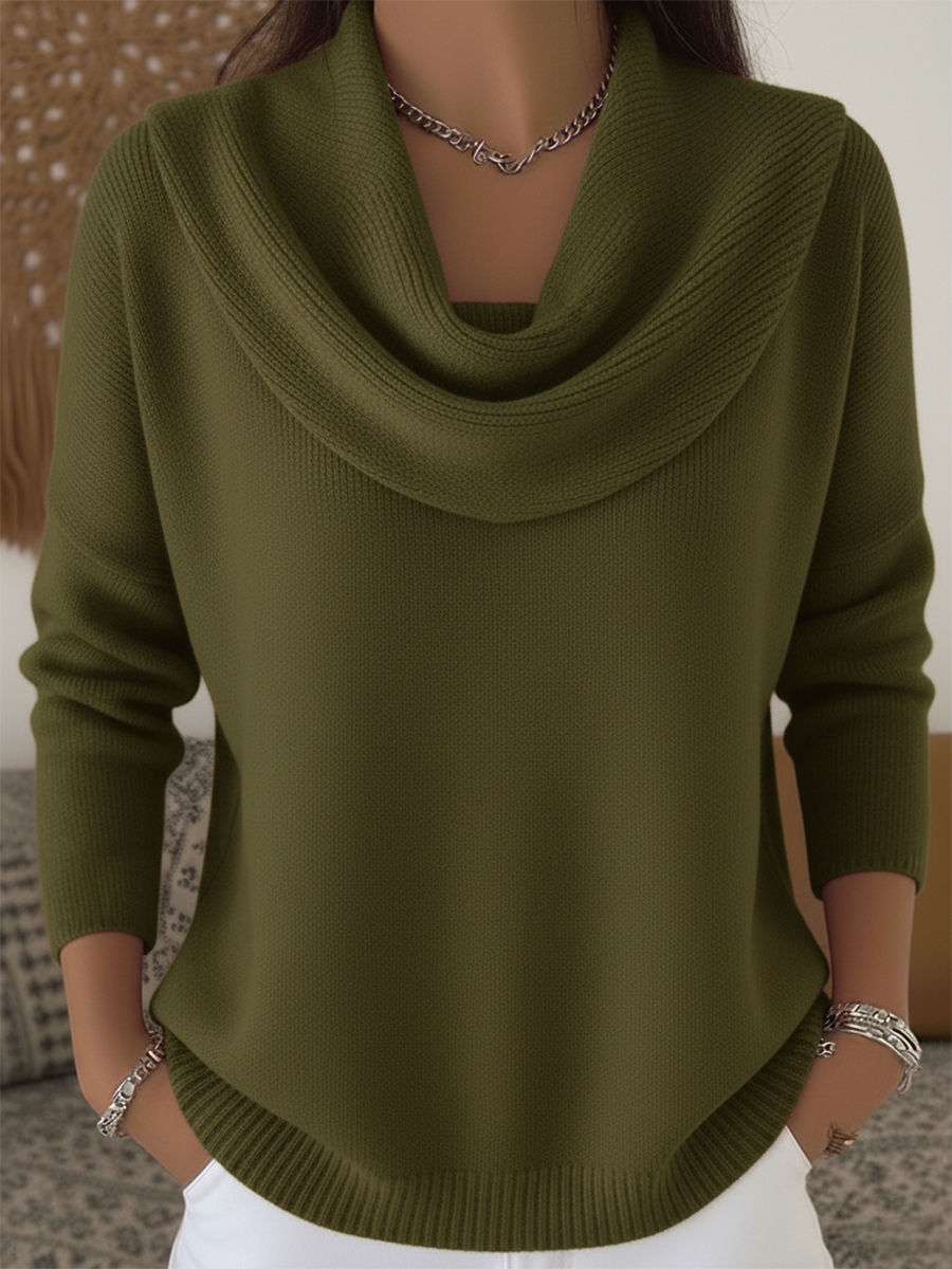 Comfortable Ribbed Knit Sweater for Women with Cowl Neck Long Sleeve Relaxed High Low Hem Style