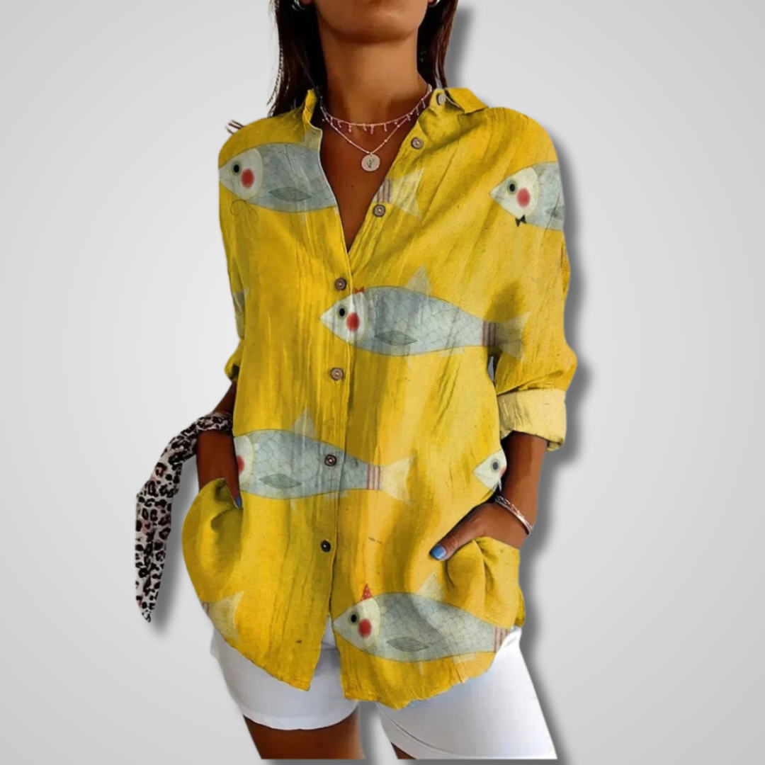 Effortless Patchwork Floral Blouse for Women with Collar Long Sleeve Button Front Oversized Boho Style