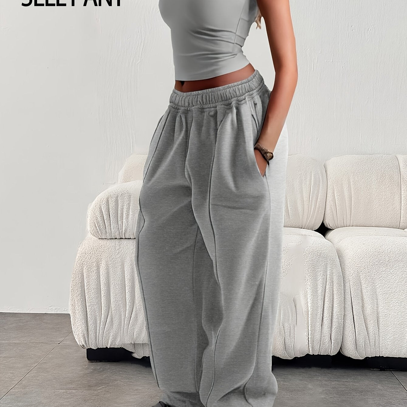 Effortless Wide Leg Sweatpants for Women with High Waist Drawstring Relaxed Casual Style