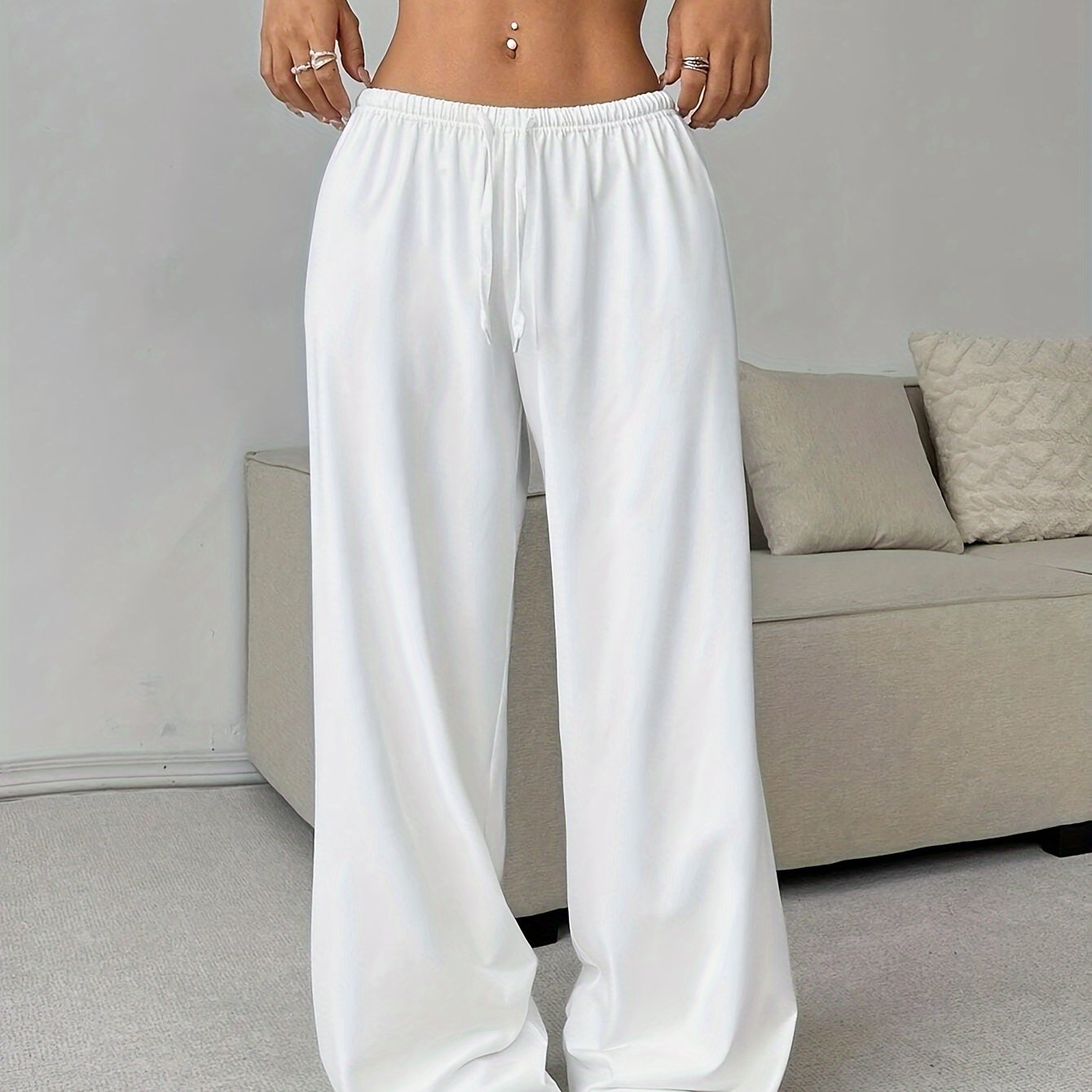 Effortless Wide Leg Pants for Women with High Waist Drawstring Relaxed Flowing Casual Style
