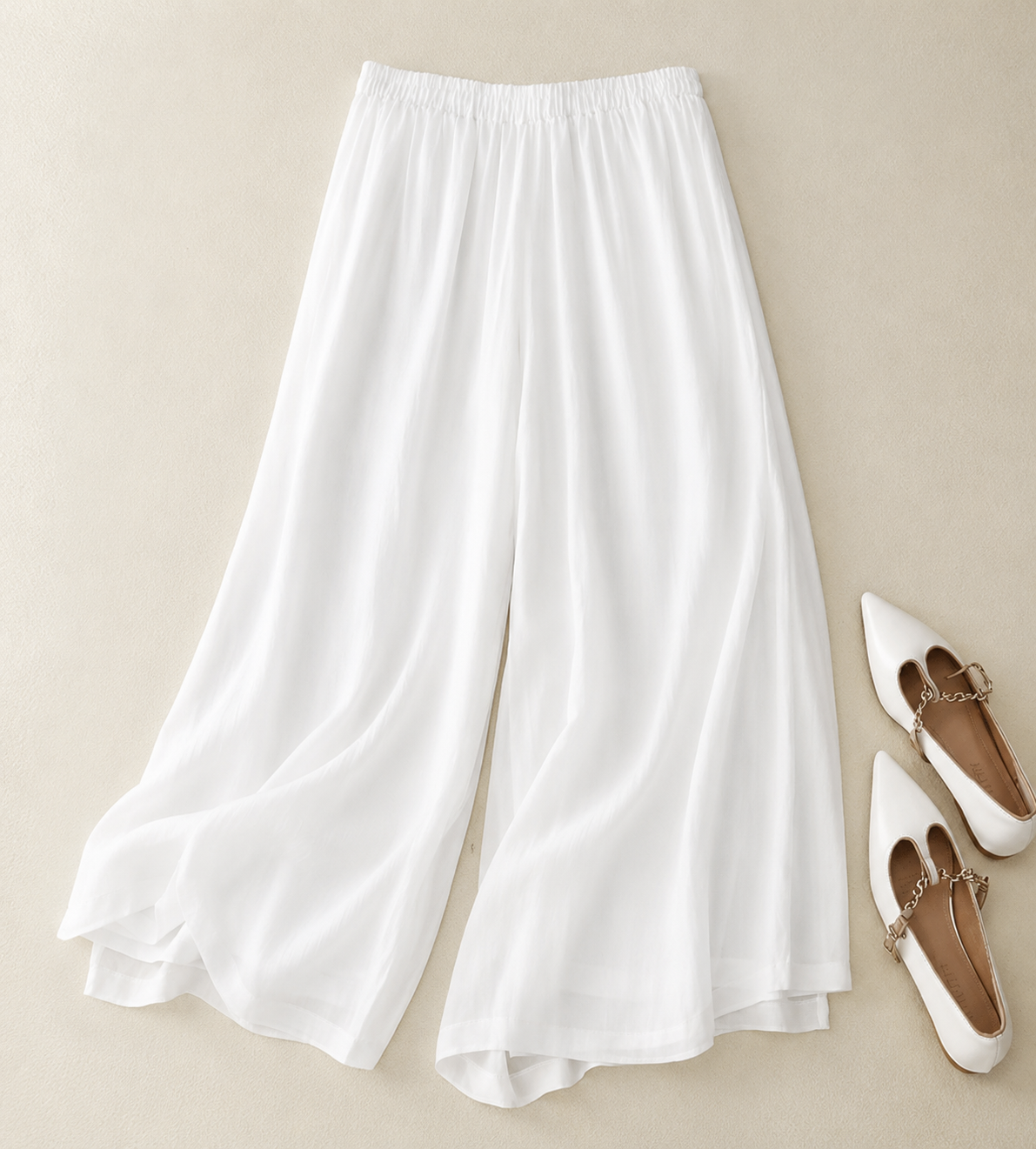 Effortless Linen Wide Leg Pants for Women with High Waist Elastic Ankle Length Flowing Casual Style