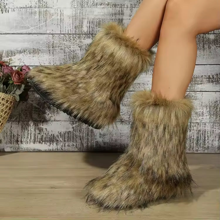 Effortless Shaggy Faux Fur Snow Boot for Women with Fluffy Pull On Chunky Winter Style