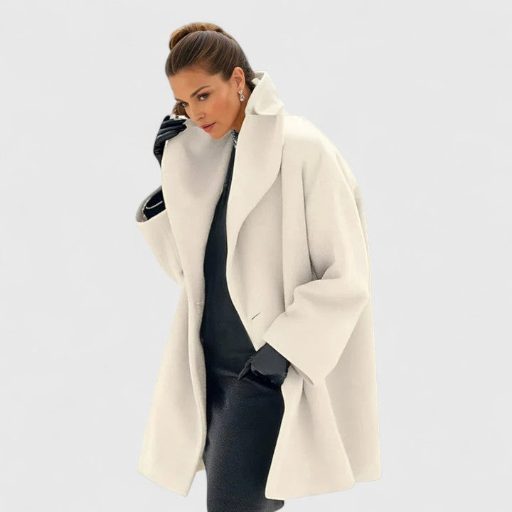 Elegant Wool Coat for Women with Shawl Collar Long Sleeve Oversized Open Front Relaxed Style