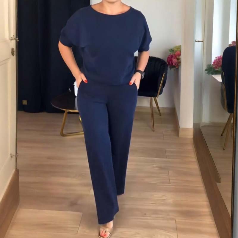 Elegant Wide Leg Three Piece Set for Women with Open Front Long Cardigan Relaxed Formal Style