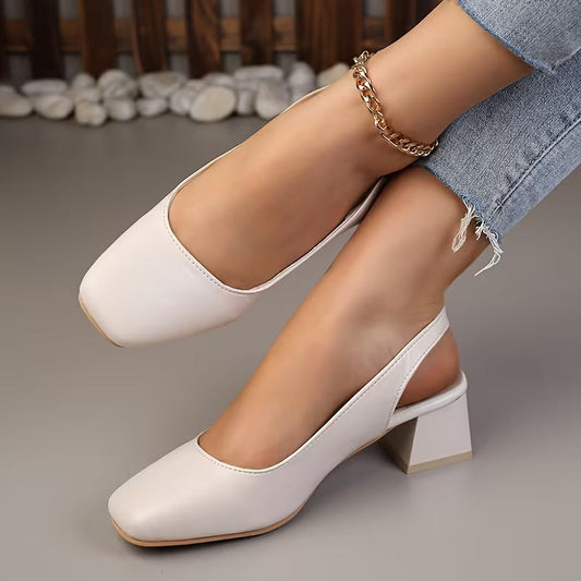 Comfortable Block Heel Sandals for Women with Square Toe Ankle Strap Closed Toe Pump Style