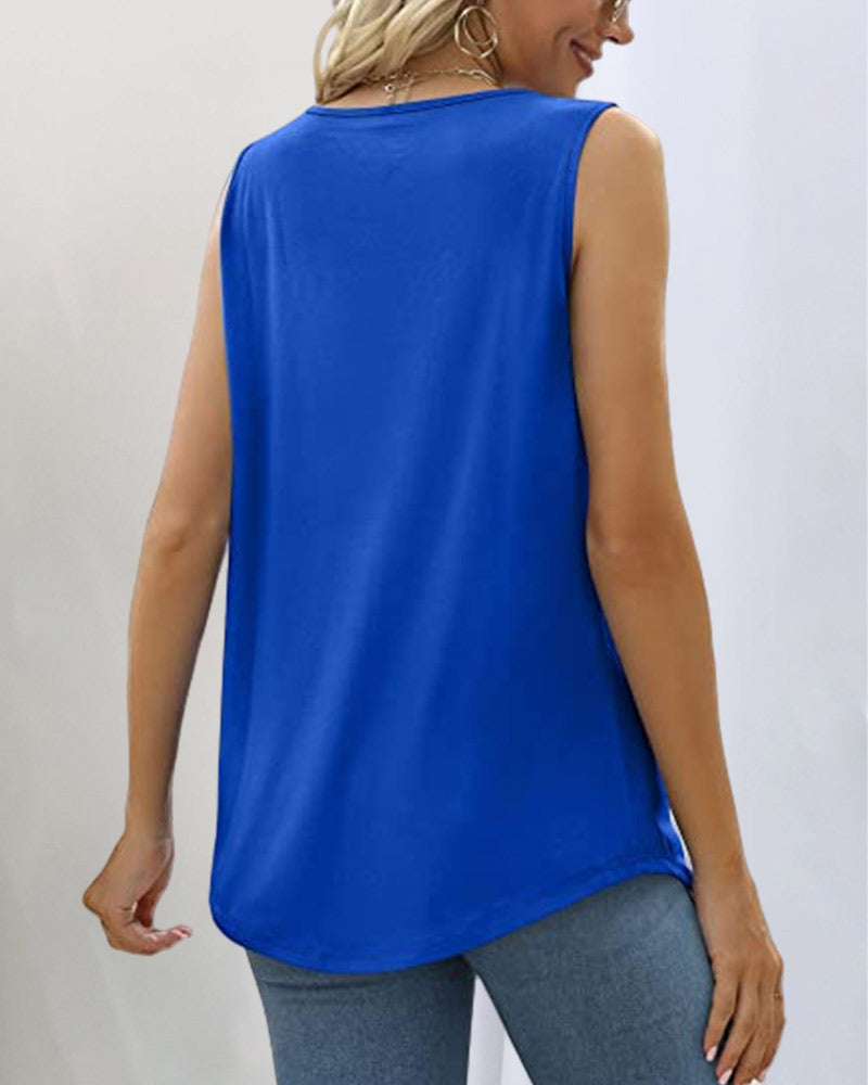 Effortless Pleated Blouse for Women with Square Neck Sleeveless Relaxed Flowing Tank Style