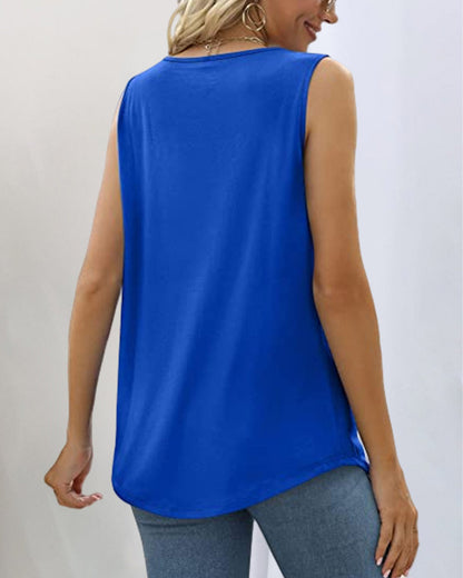 Effortless Pleated Blouse for Women with Square Neck Sleeveless Relaxed Flowing Tank Style