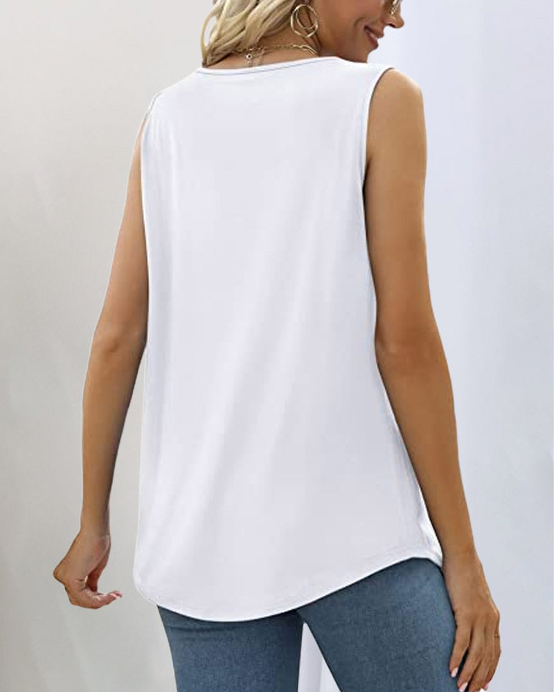 Effortless Pleated Blouse for Women with Square Neck Sleeveless Relaxed Flowing Tank Style