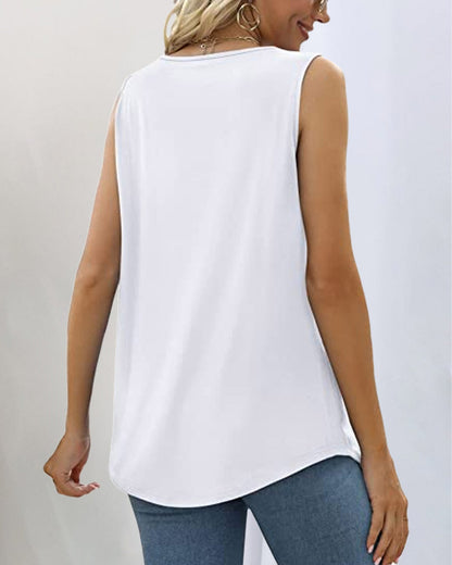 Effortless Pleated Blouse for Women with Square Neck Sleeveless Relaxed Flowing Tank Style