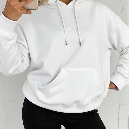 Comfortable White Fleece Hoodie for Women with Drawstring Hood Long Sleeve Relaxed Oversized Style