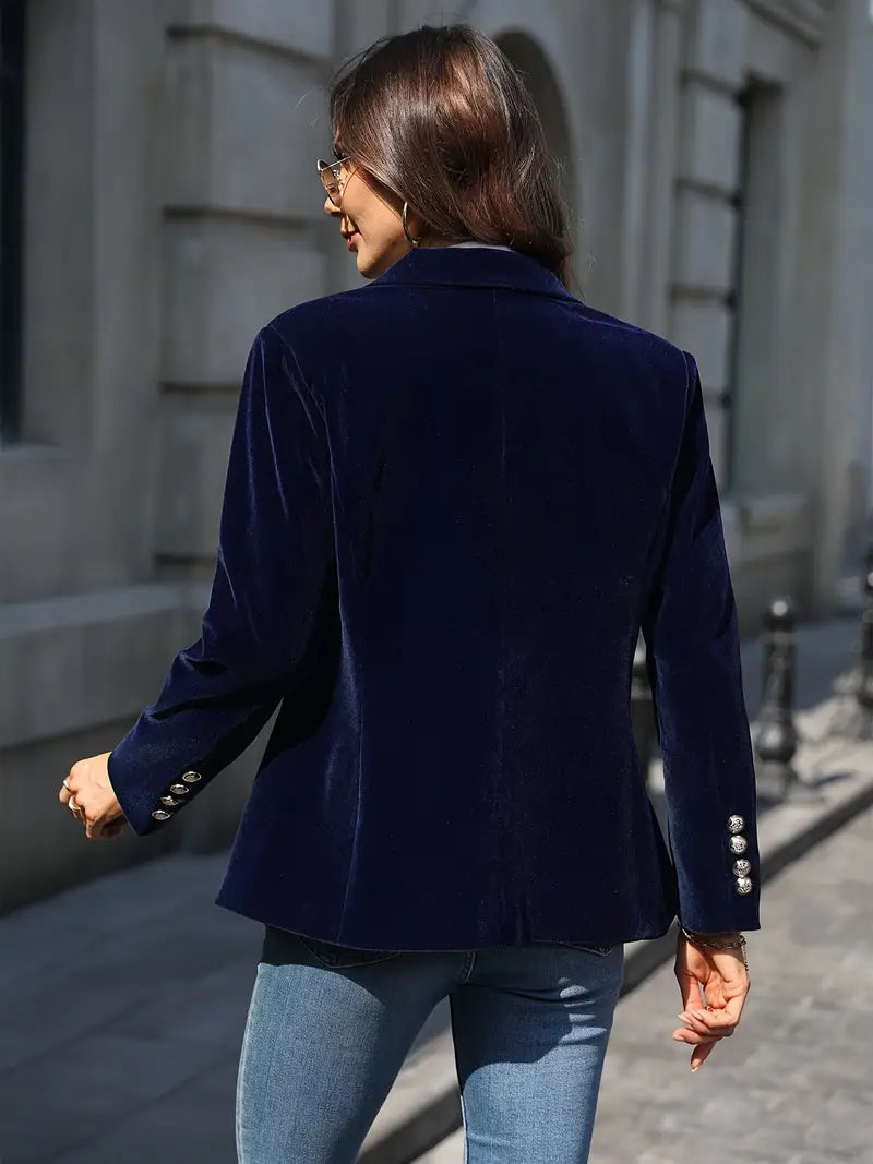 Elegant Velvet Blazer for Women with Notch Lapel Long Sleeve Single Button Tailored Style