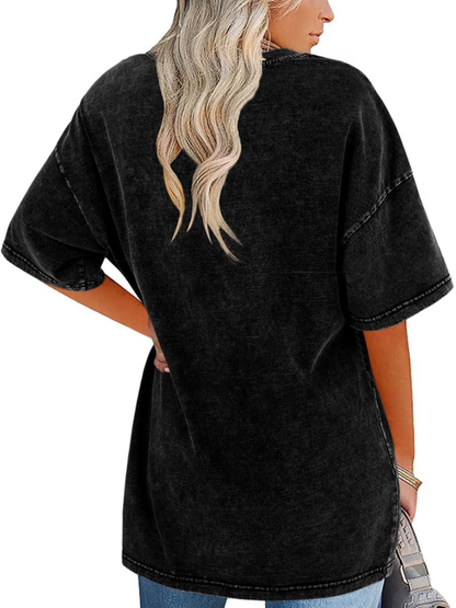 Comfortable Washed Tunic Top for Women with Crew Neck Half Sleeve Oversized Relaxed Casual Style