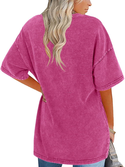 Comfortable Washed Tunic Top for Women with Crew Neck Half Sleeve Oversized Relaxed Casual Style