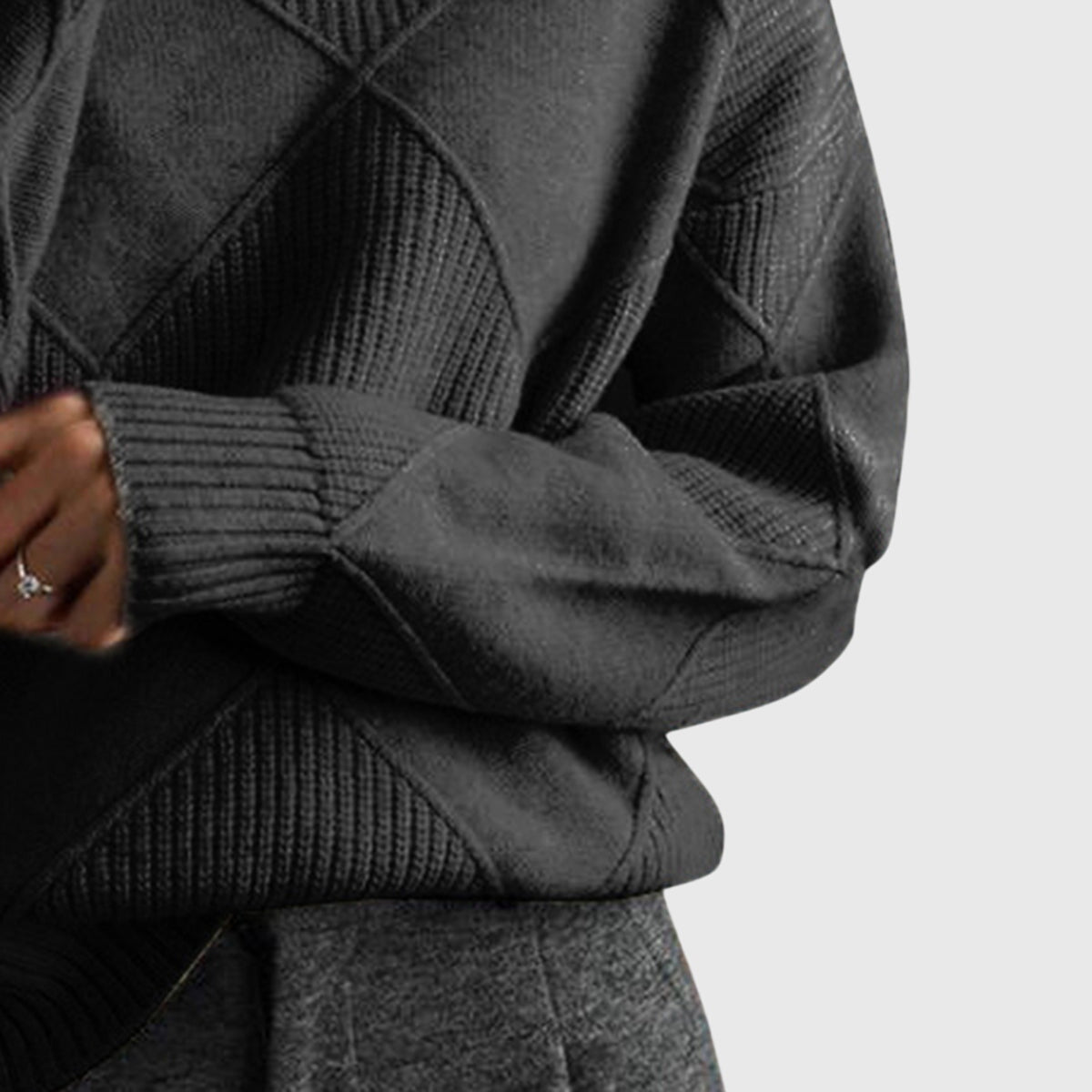 Comfortable Ribbed Knit Sweater for Women with High Neck Long Sleeve Oversized Relaxed Style
