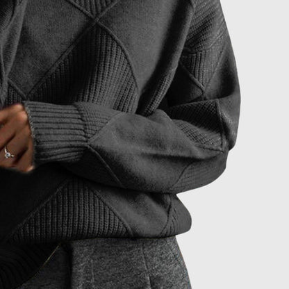 Comfortable Diamond Knit Turtleneck Sweater for Women with High Neck Long Sleeve Relaxed Oversized Style