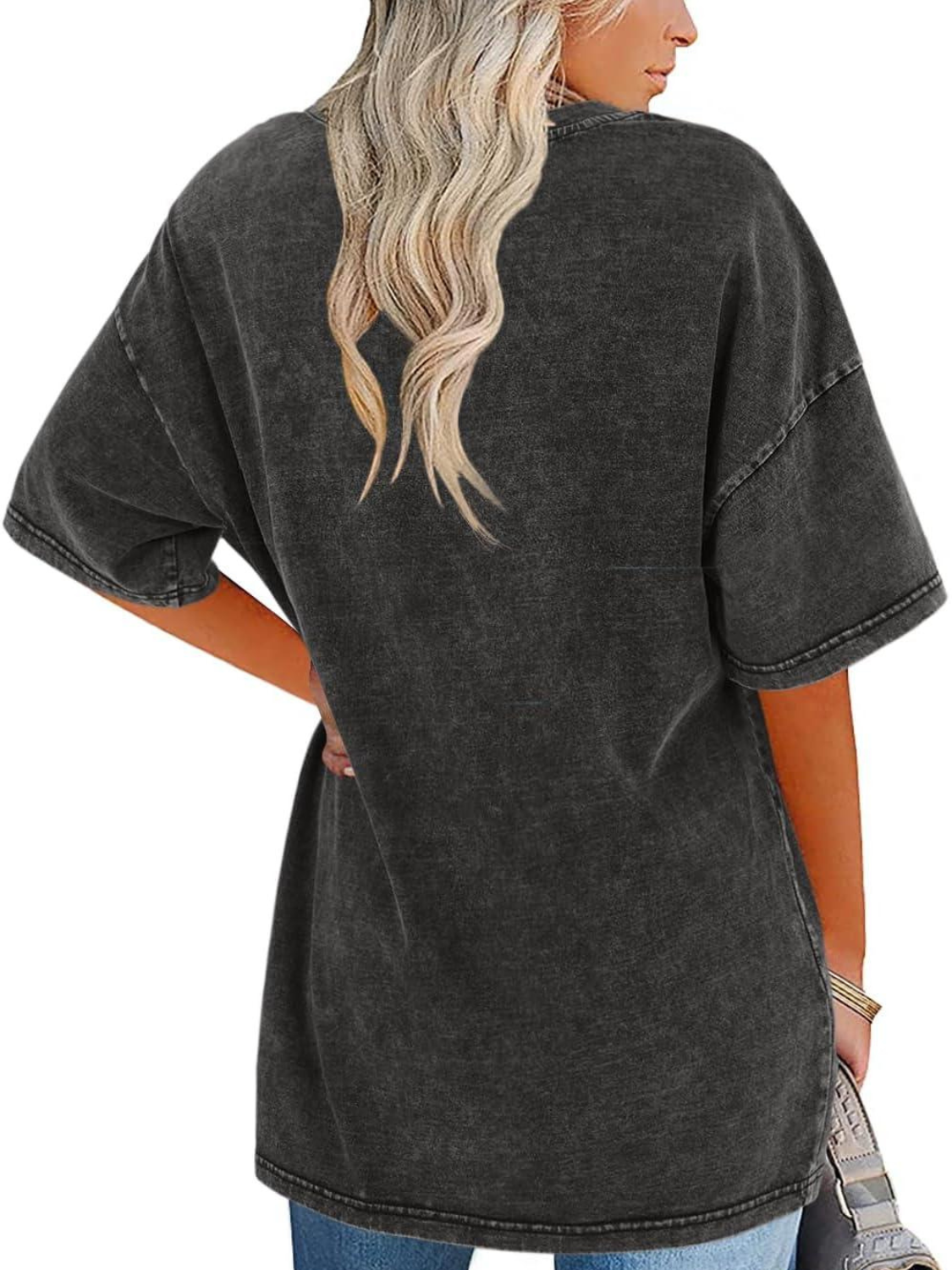 Comfortable Washed Tunic Top for Women with Crew Neck Half Sleeve Oversized Relaxed Casual Style