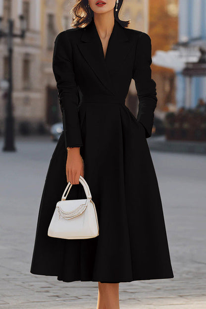 Elegant Tailored Blazer Dress for Women with Notch Lapel Long Sleeve Fit and Flare Wrap Style