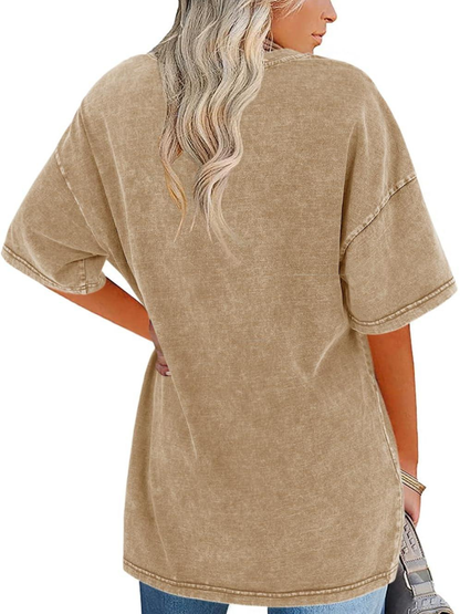 Comfortable Washed Tunic Top for Women with Crew Neck Half Sleeve Oversized Relaxed Casual Style