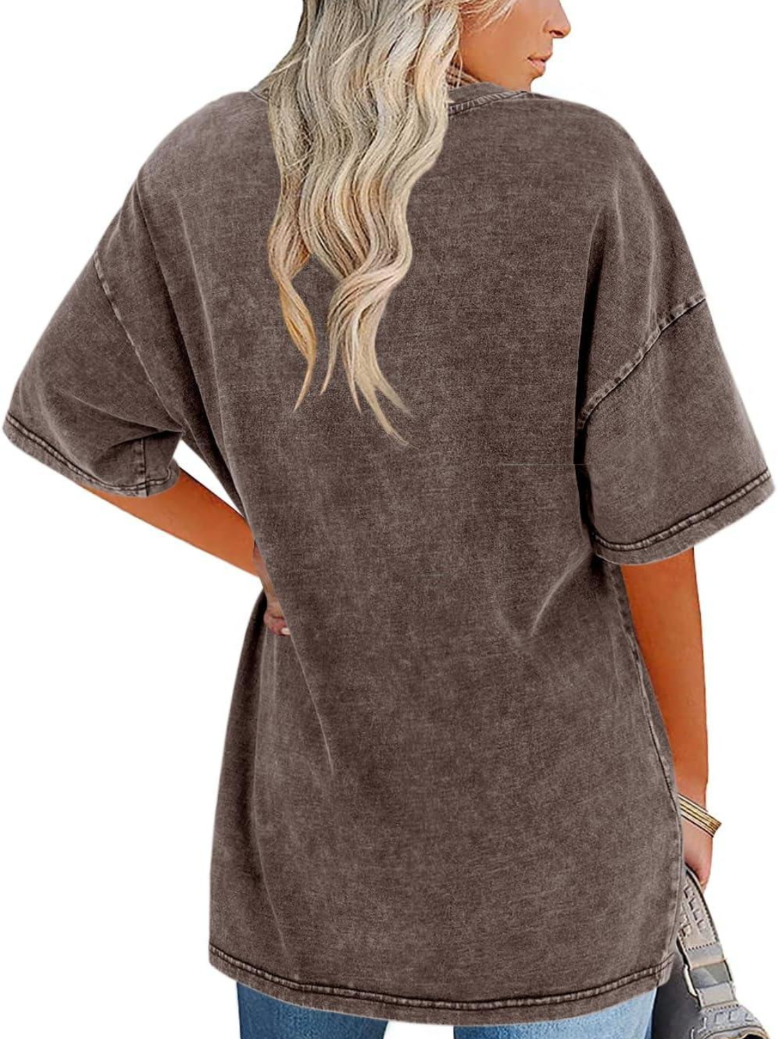 Comfortable Washed Tunic Top for Women with Crew Neck Half Sleeve Oversized Relaxed Casual Style