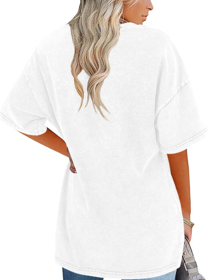 Comfortable Washed Tunic Top for Women with Crew Neck Half Sleeve Oversized Relaxed Casual Style