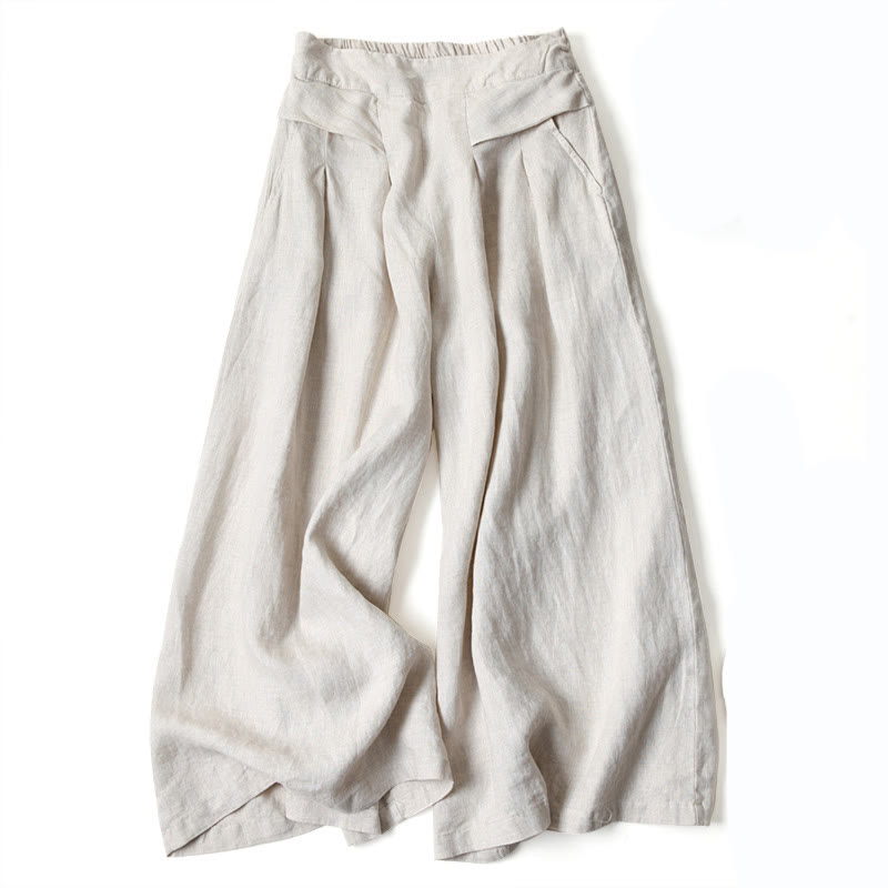 Effortless Linen Wide Leg Pant for Women with High Waist Pleated Cropped Relaxed Style