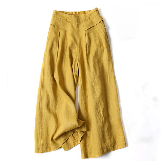 Effortless Linen Wide Leg Pant for Women with High Waist Pleated Cropped Relaxed Style