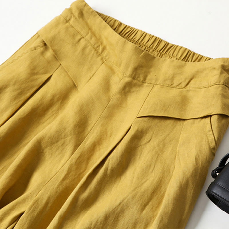 Effortless Linen Wide Leg Pant for Women with High Waist Pleated Cropped Relaxed Style