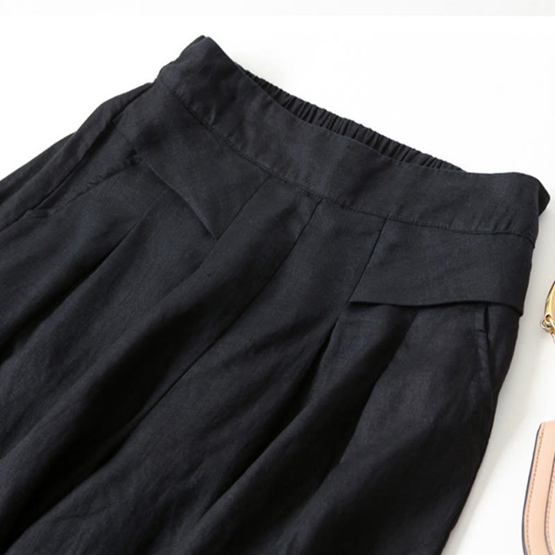 Effortless Linen Wide Leg Pant for Women with High Waist Pleated Cropped Relaxed Style
