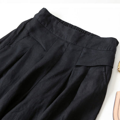 Effortless Linen Wide Leg Pant for Women with High Waist Pleated Cropped Relaxed Style