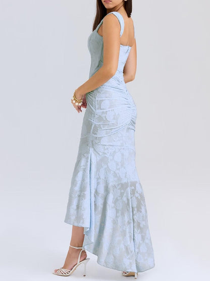 Elegant Lace Maxi Dress for Women with Square Neck Sleeveless Corset Mermaid High Low Style