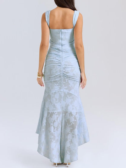 Elegant Lace Maxi Dress for Women with Square Neck Sleeveless Corset Mermaid High Low Style
