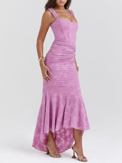 Elegant Lace Maxi Dress for Women with Square Neck Sleeveless Corset Mermaid High Low Style
