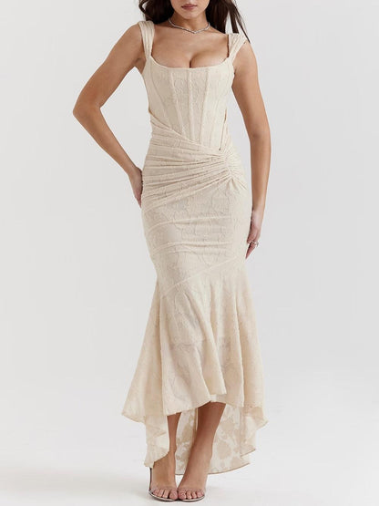 Elegant Lace Maxi Dress for Women with Square Neck Sleeveless Corset Mermaid High Low Style