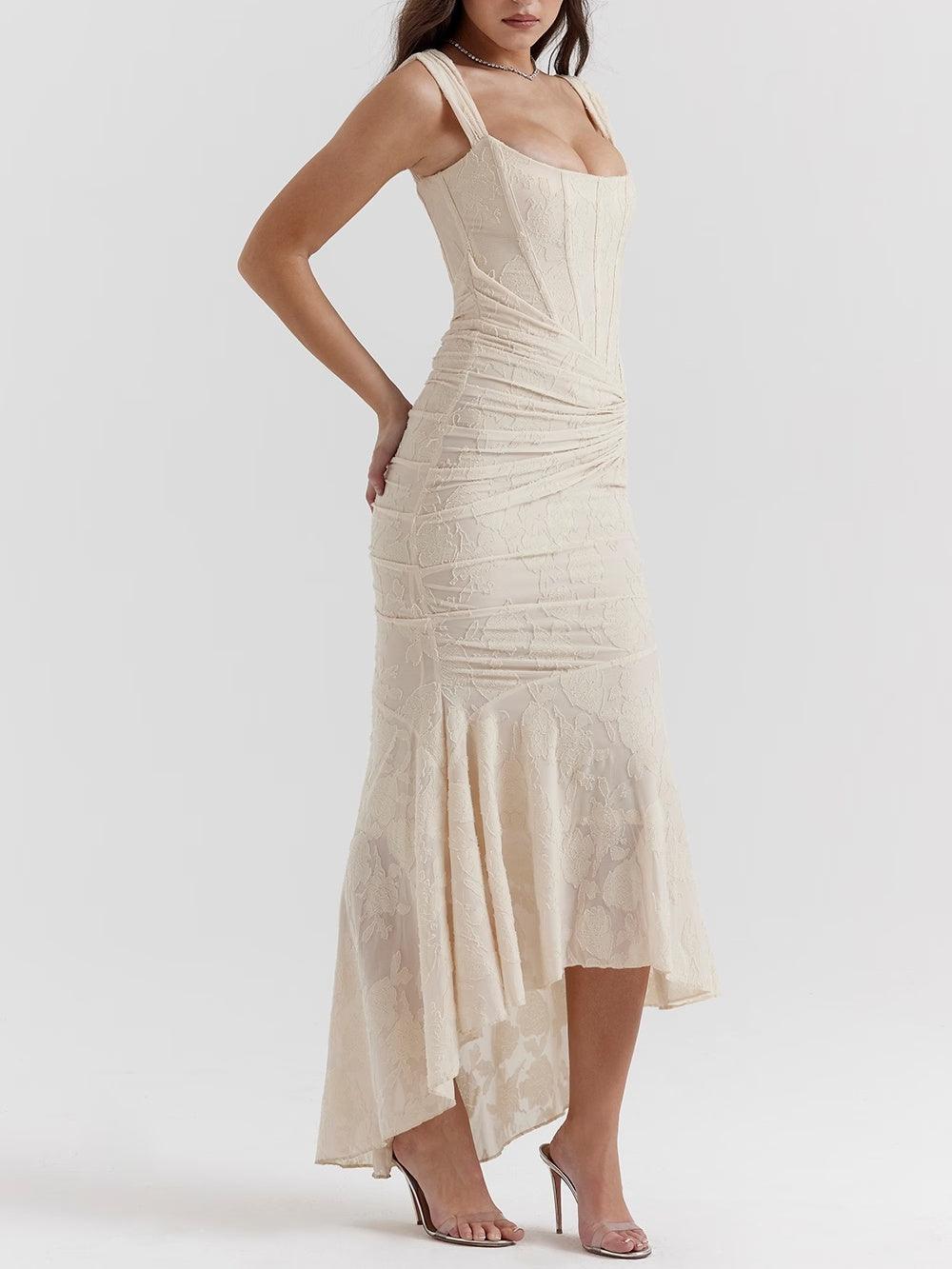 Elegant Lace Maxi Dress for Women with Square Neck Sleeveless Corset Mermaid High Low Style