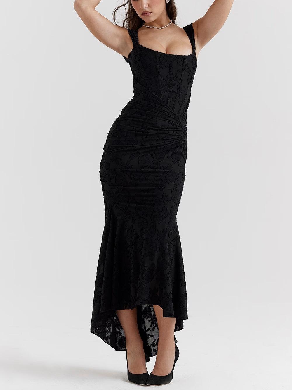Elegant Lace Maxi Dress for Women with Square Neck Sleeveless Corset Mermaid High Low Style