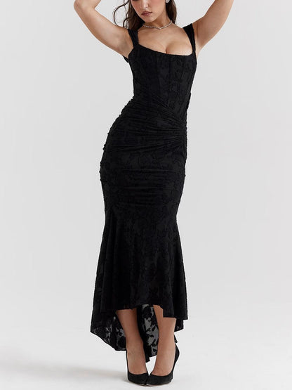 Elegant Lace Maxi Dress for Women with Square Neck Sleeveless Corset Mermaid High Low Style