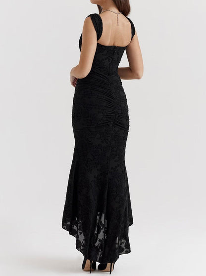 Elegant Lace Maxi Dress for Women with Square Neck Sleeveless Corset Mermaid High Low Style