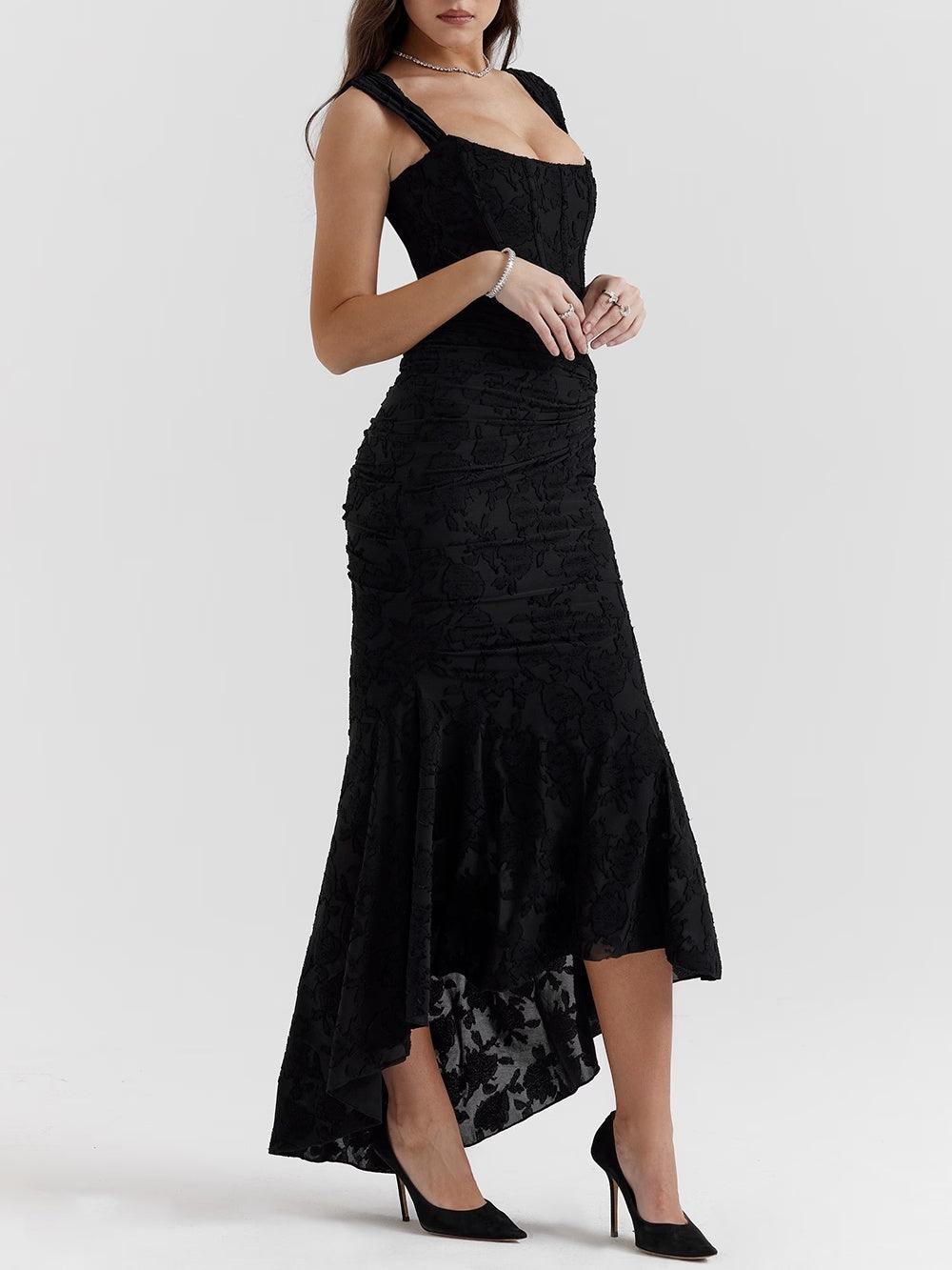 Elegant Lace Maxi Dress for Women with Square Neck Sleeveless Corset Mermaid High Low Style