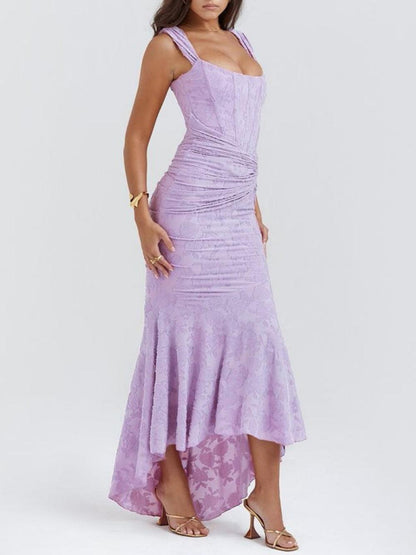 Elegant Lace Maxi Dress for Women with Square Neck Sleeveless Corset Mermaid High Low Style