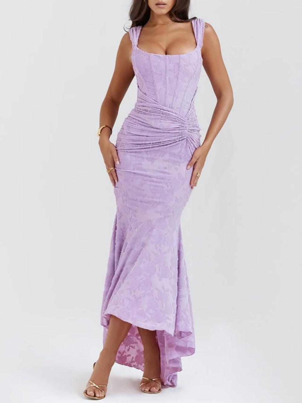 Elegant Lace Maxi Dress for Women with Square Neck Sleeveless Corset Mermaid High Low Style