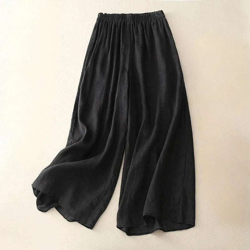 Effortless Linen Wide Leg Pants for Women with High Waist Elastic Ankle Length Flowing Casual Style