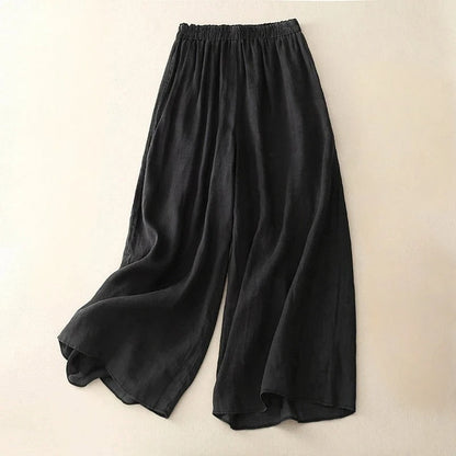 Effortless Linen Wide Leg Pants for Women with High Waist Elastic Ankle Length Flowing Casual Style