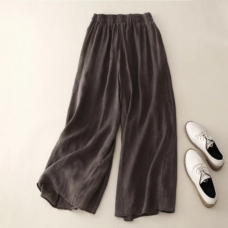 Effortless Linen Wide Leg Pants for Women with High Waist Elastic Ankle Length Flowing Casual Style