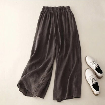 Effortless Linen Wide Leg Pants for Women with High Waist Elastic Ankle Length Flowing Casual Style
