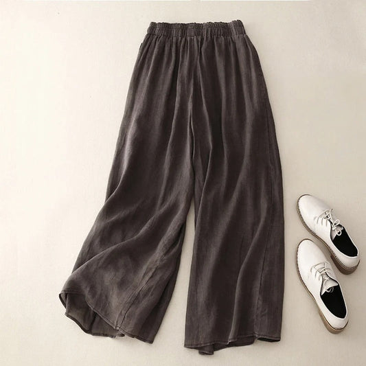 Effortless Linen Wide Leg Pants for Women with High Waist Elastic Ankle Length Flowing Casual Style