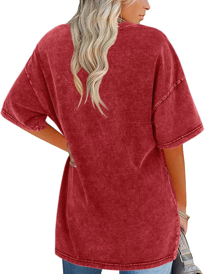 Comfortable Washed Tunic Top for Women with Crew Neck Half Sleeve Oversized Relaxed Casual Style