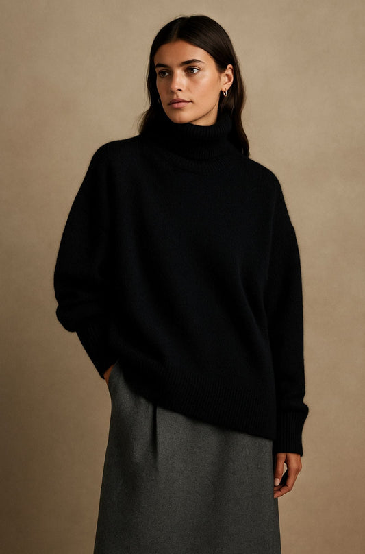 Comfortable Turtleneck Sweater for Women with Long Sleeve Ribbed Cuff Relaxed Oversized Knit Style